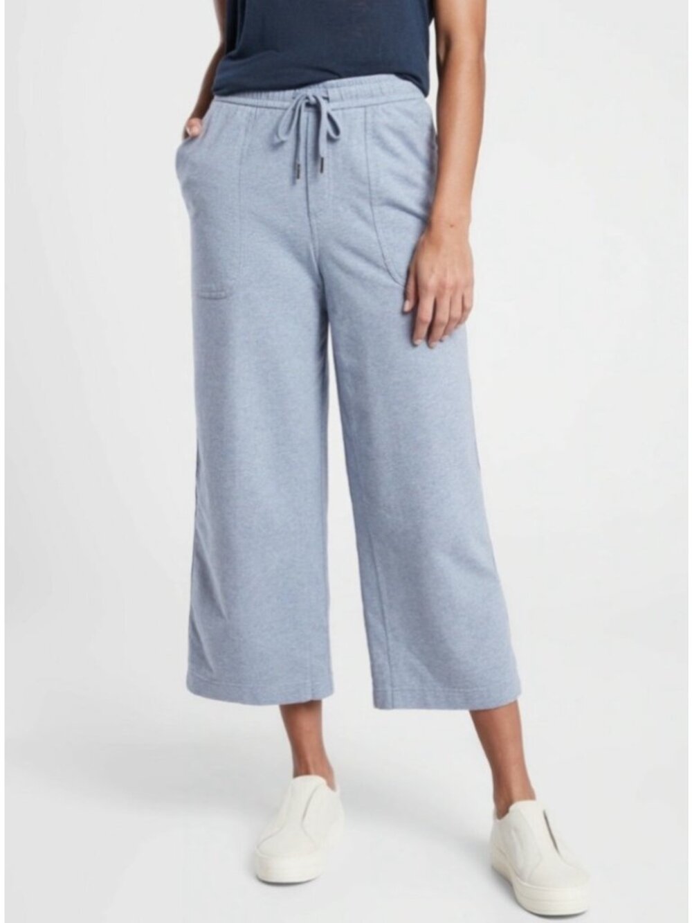 Athleta Farallon Wide-Leg Crop Ankle Heathered Blue High-Rise Pull-on Pants 16